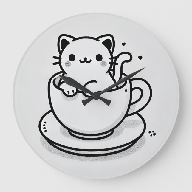 Reloj de Pared de Gato Adorable en Taza de Té (Anverso)