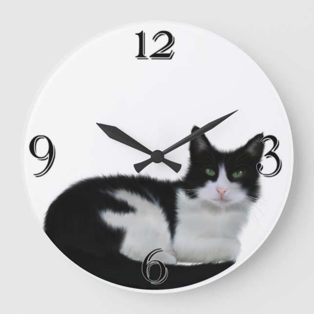 Reloj de pared de gato blanco y negro (Anverso)
