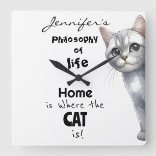 Reloj de pared de gato corto