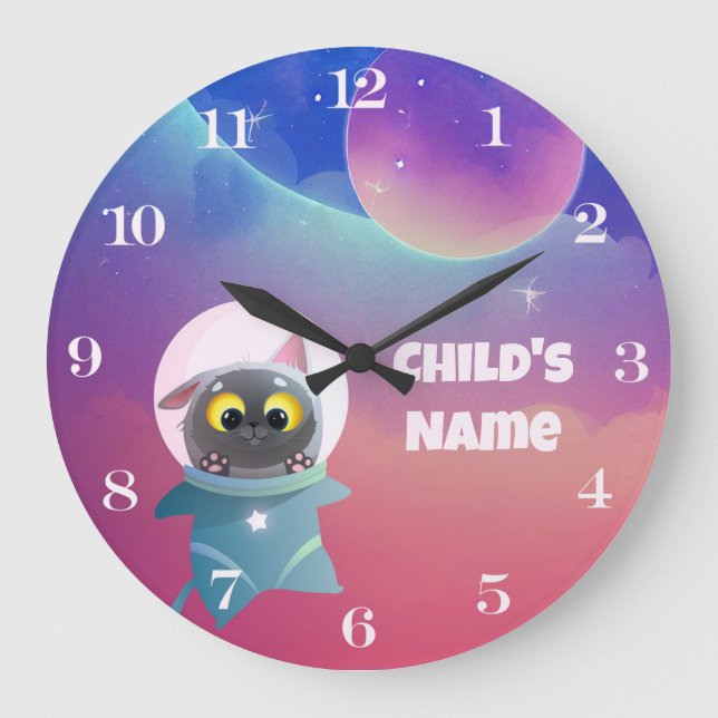 Reloj de pared de gato espacial personalizado para (Anverso)