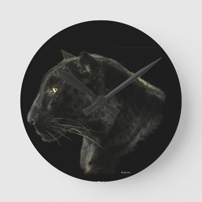 Reloj de pared de gato grande de jaguar negro (Anverso)