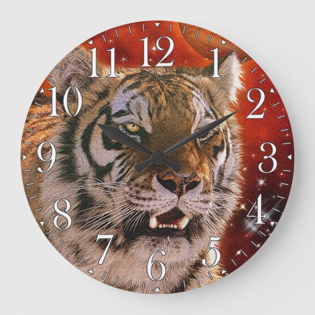 Reloj de pared de gato grande de tigre salvaje (Anverso)