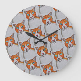 Reloj de pared de gato jengibre y blanco