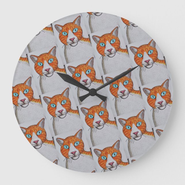 Reloj de pared de gato jengibre y blanco (Anverso)