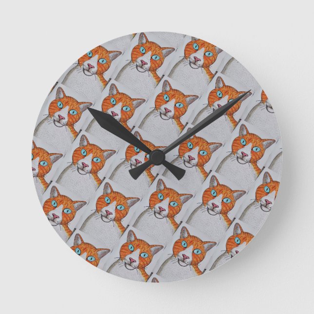 Reloj de pared de gato naranja y blanco (Anverso)