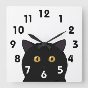 Reloj de pared de gato negro