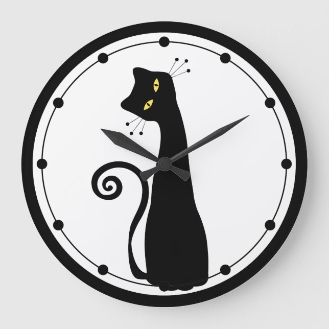Reloj de pared de gato negro (Anverso)