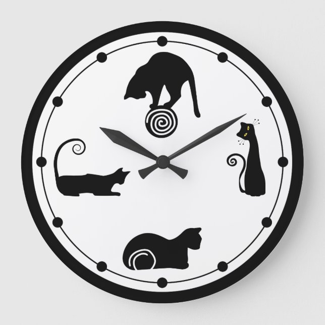 Reloj de pared de gato negro (Anverso)