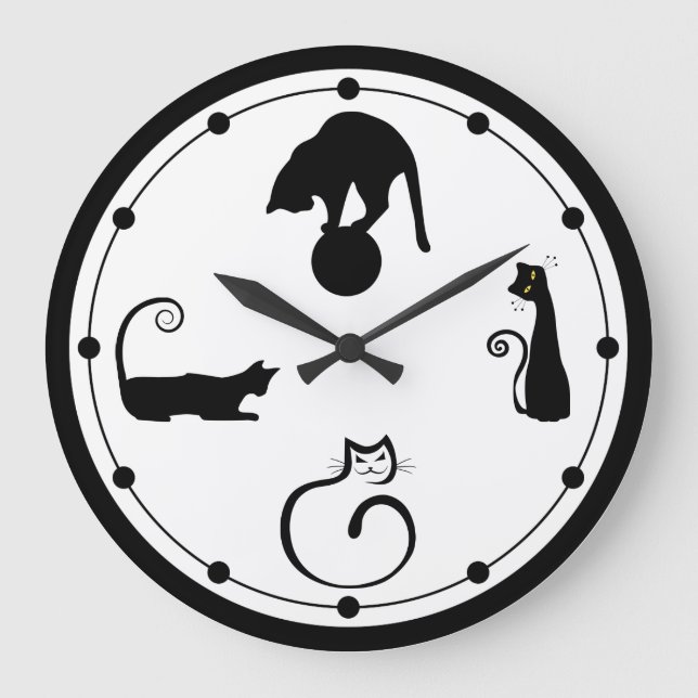 Reloj de pared de gato negro (Anverso)