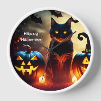 Reloj de pared de gato negro de Halloween personal