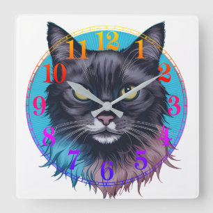 Reloj de pared de gato negro místico, arte de gato