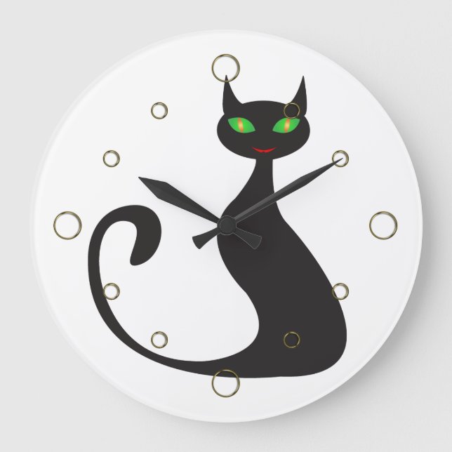 Reloj de pared de gato negro moderno (Anverso)