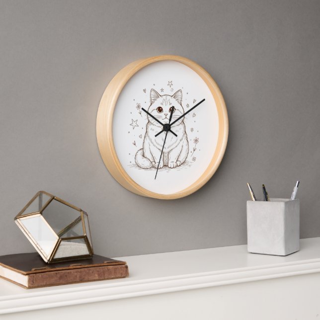 Reloj de pared de gato pastel soñador | Redondo de (Oficina)