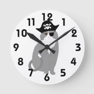 Reloj de pared de gato pirata