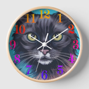 Reloj de pared de gato retro – Fondo a rayas vinta