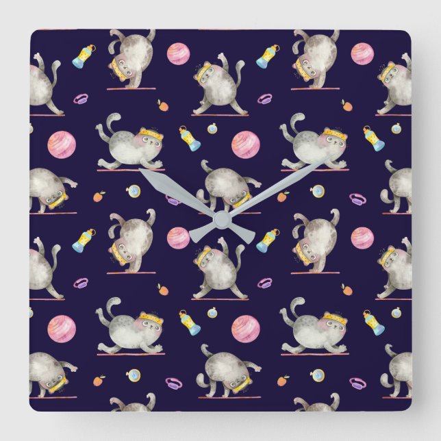 Reloj de pared de gatos de fitness (Anverso)