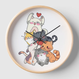 Reloj de pared de gatos juntos