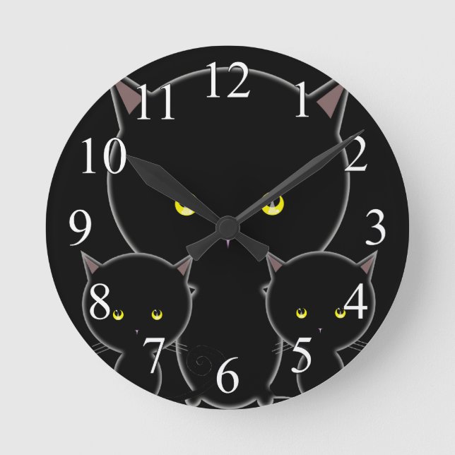 Reloj de pared de gatos negros lindo (Anverso)