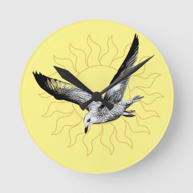 Reloj de pared de gaviota y amarillo solar (Anverso)