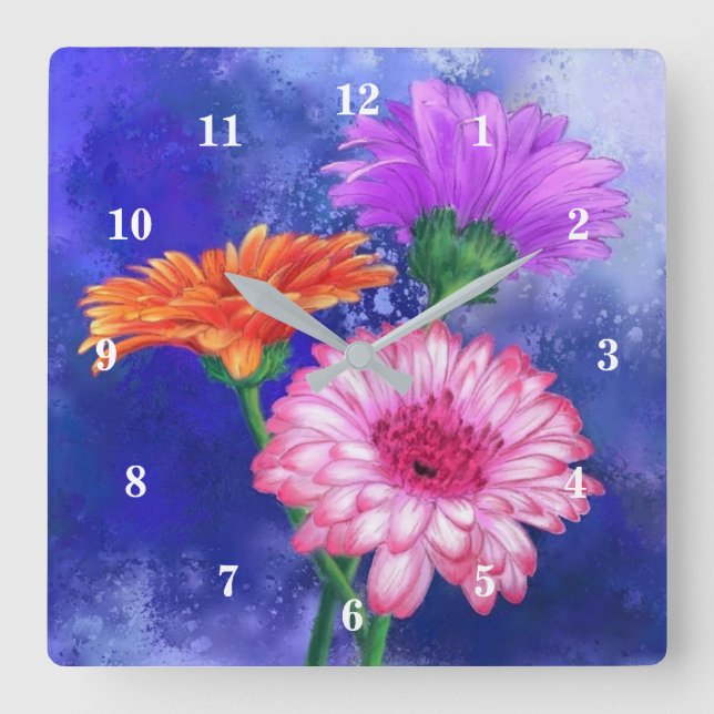 Reloj de pared de Gerberas de tres colores - Pintu (Anverso)