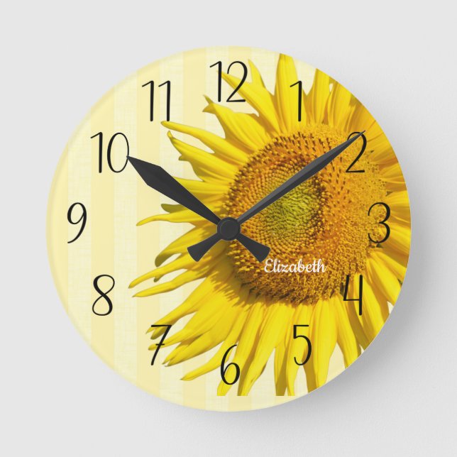 Reloj de pared de girasol hermoso y personalizado (Anverso)
