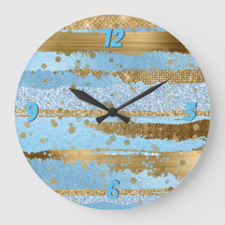 Reloj de pared de glam azul y dorado