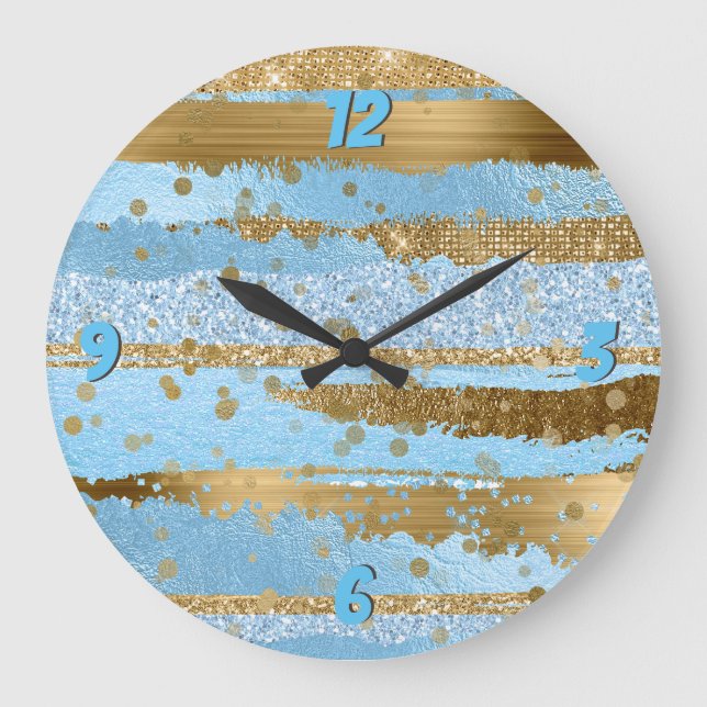 Reloj de pared de glam azul y dorado (Anverso)