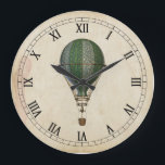 Reloj de pared de globo aerostático de vapor<br><div class="desc">Fondo antiguo con globo de aire caliente estilo Steampunk vintage y cara de reloj numérico romano.</div>