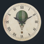 Reloj de pared de globo aerostático de vapor<br><div class="desc">Fondo antiguo con globo de aire caliente estilo Steampunk vintage y cara de reloj numérico romano.</div>