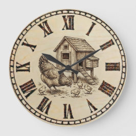 Reloj de pared de granja con gallinas