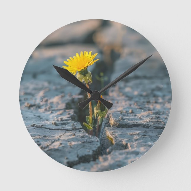Reloj de pared de grieta de roca de diente de león (Anverso)