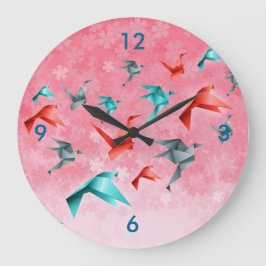 Reloj de pared de grúa floral y originami japonés