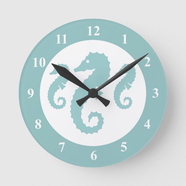 Reloj de pared de guardería con caballitos de mar  (Anverso)