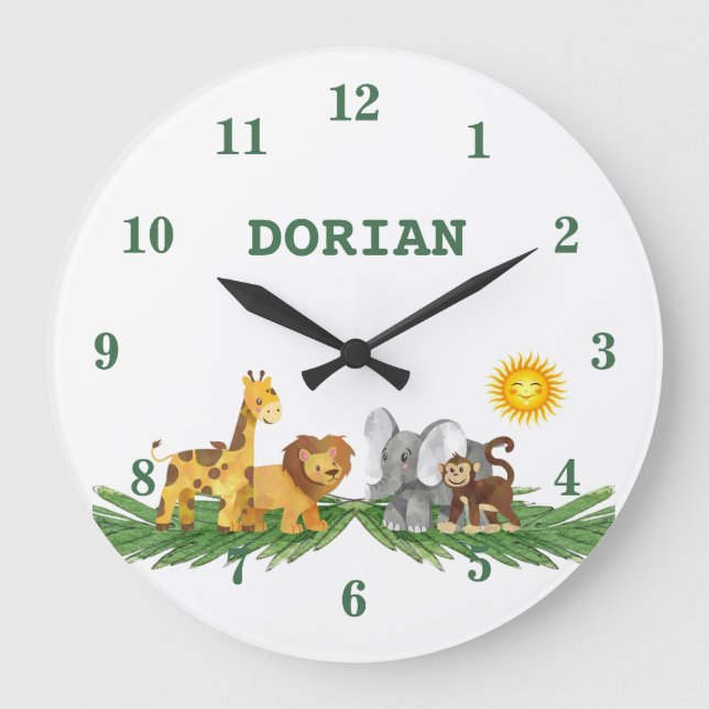 Reloj de pared de guardería de animales de Safari (Anverso)