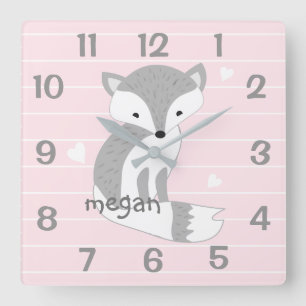Reloj de pared de guardería de Fox de Woodland ros
