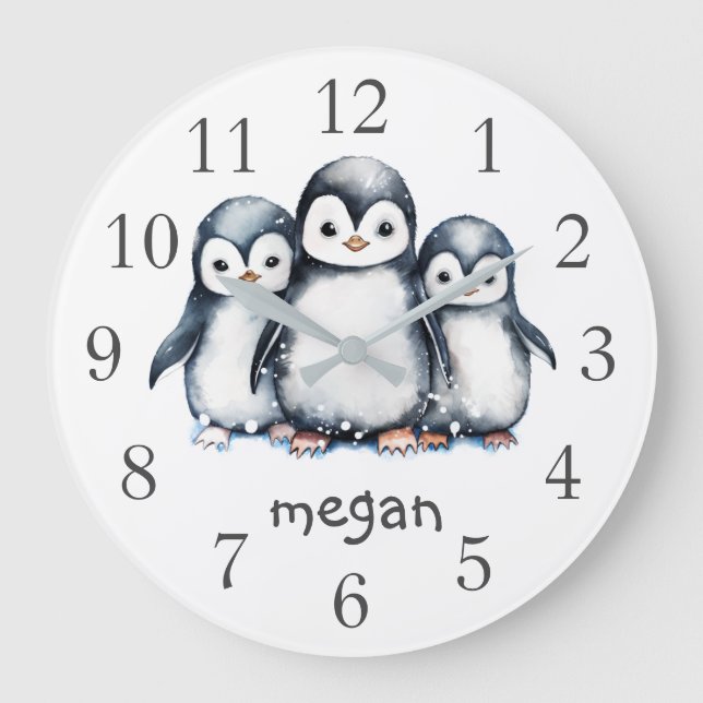 Reloj de pared de guardería de pingüinos personali (Anverso)