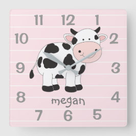 Reloj de pared de guardería de vaca rosa personali