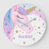 Reloj de pared de guardería morado rosa de unicorn