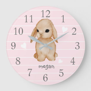 Reloj de pared de guardería para conejitos rosados