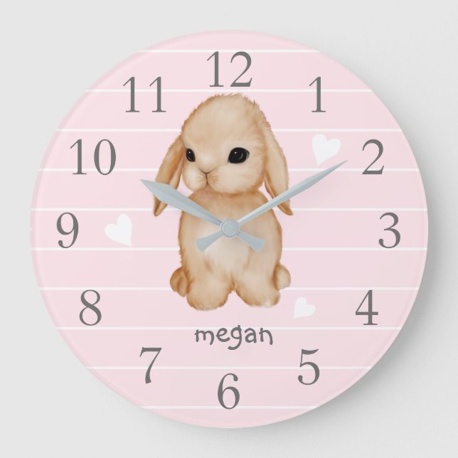 Reloj de pared de guardería para conejitos rosados (Anverso)