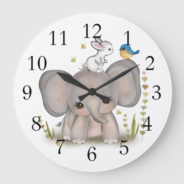 Reloj de pared de guarnición conejita elefante (Anverso)