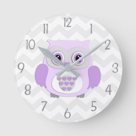 Reloj de pared de guarnición de búho gris morado