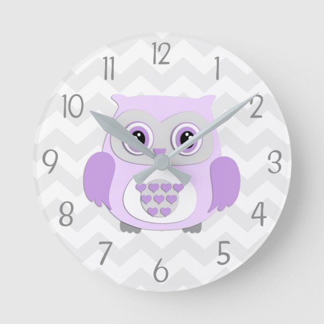 Reloj de pared de guarnición de búho gris morado (Anverso)