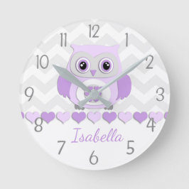 Reloj de pared de guarnición de búho gris morado