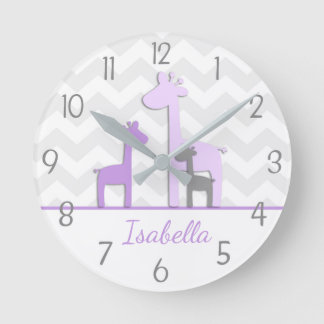 Reloj de pared de guarnición de jirafa gris morado