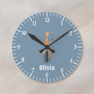 Reloj de pared de habitación infantil azul jirafa