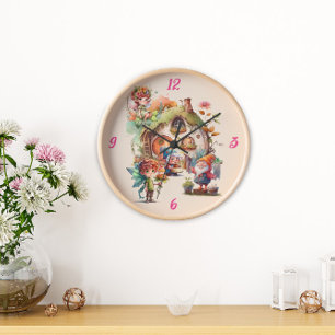 Reloj de pared de hada y gnomo lindo