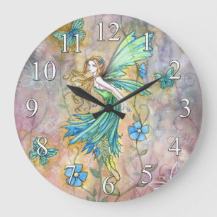 Reloj de pared de hadas y mariposas verdes