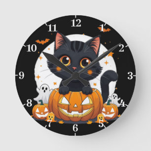 Reloj de pared de Halloween con gato lindo