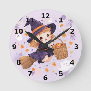 Reloj de pared de Halloween de Bruja Morada 